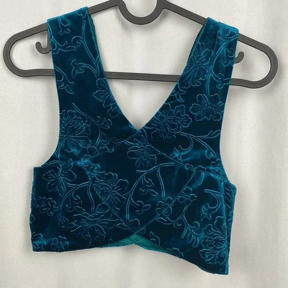 Anthropologie Blue Velvet Crop Top - Picture 2 of 8